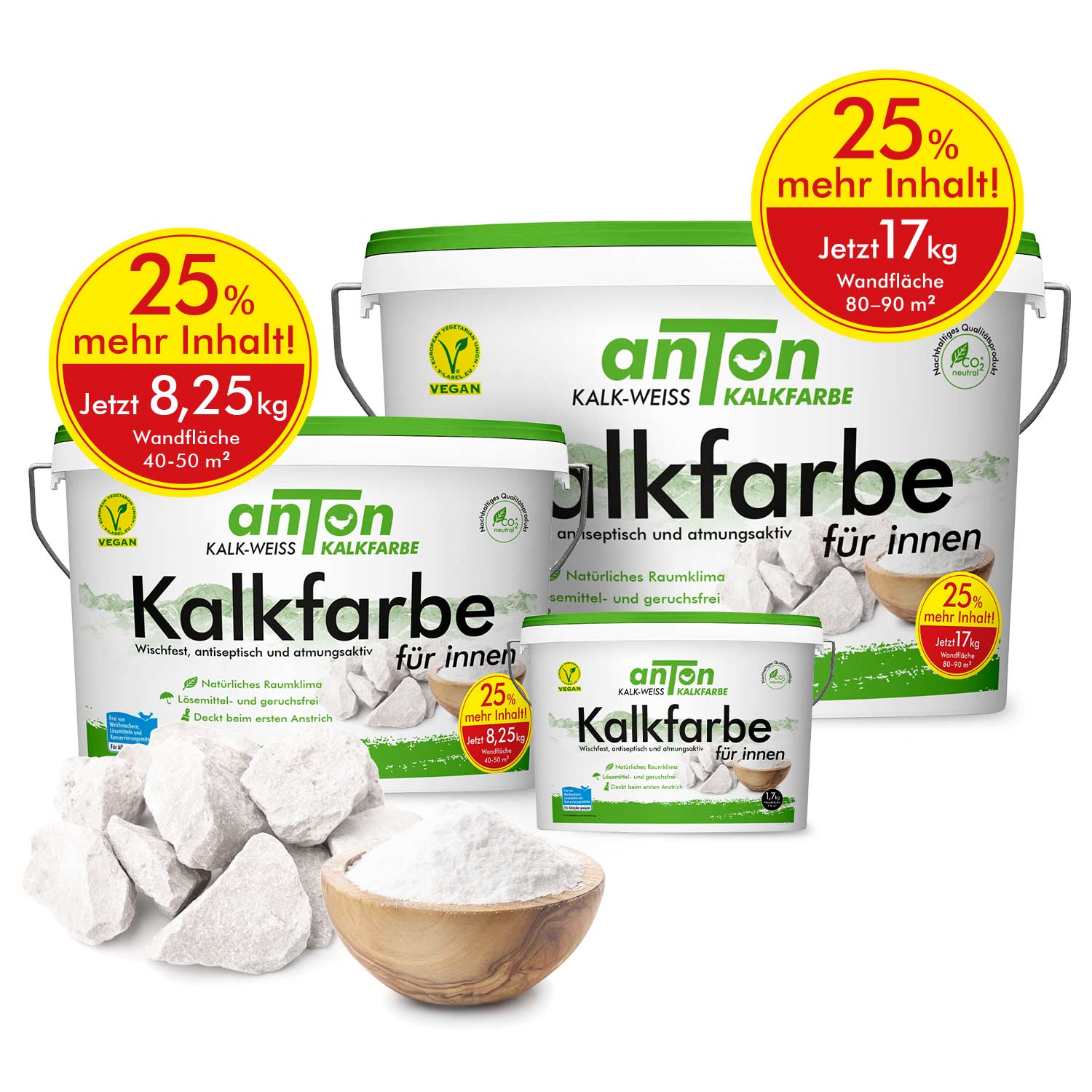 anTon Kalkfarbe für innen - Jetzt 25% mehr Inhalt