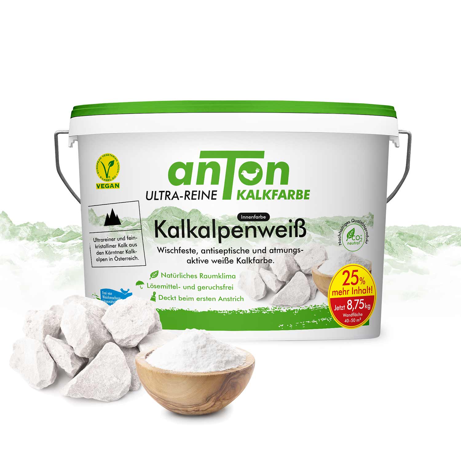 Kalkfarbe Innen Advanced Set 8,25 kg: Weiße Kalkfarbe, Tiefgrund, Washi-Tape und Farbroller