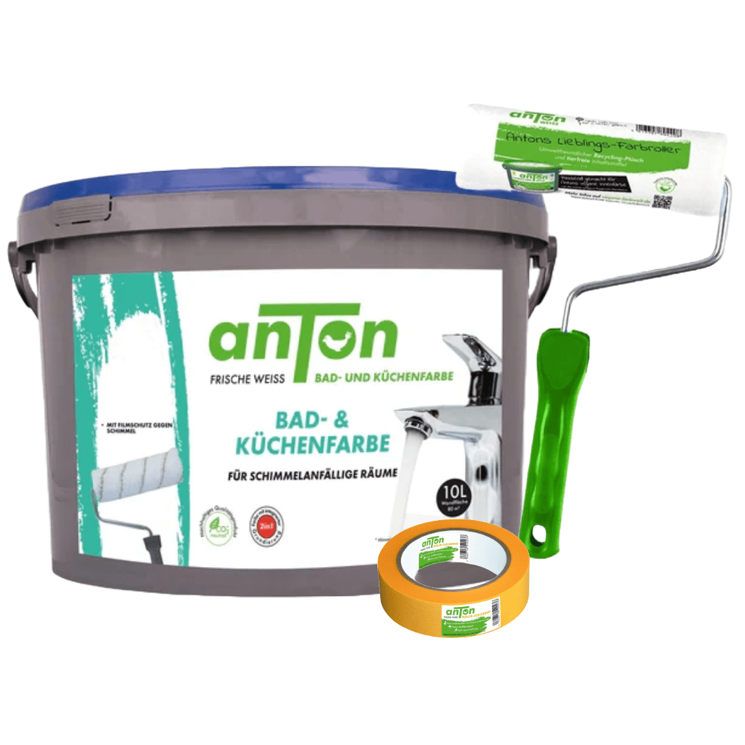 Schimmel Sofort-Stop Set: Anti-Schimmel Farbe + Farbroller + Washi-Tape