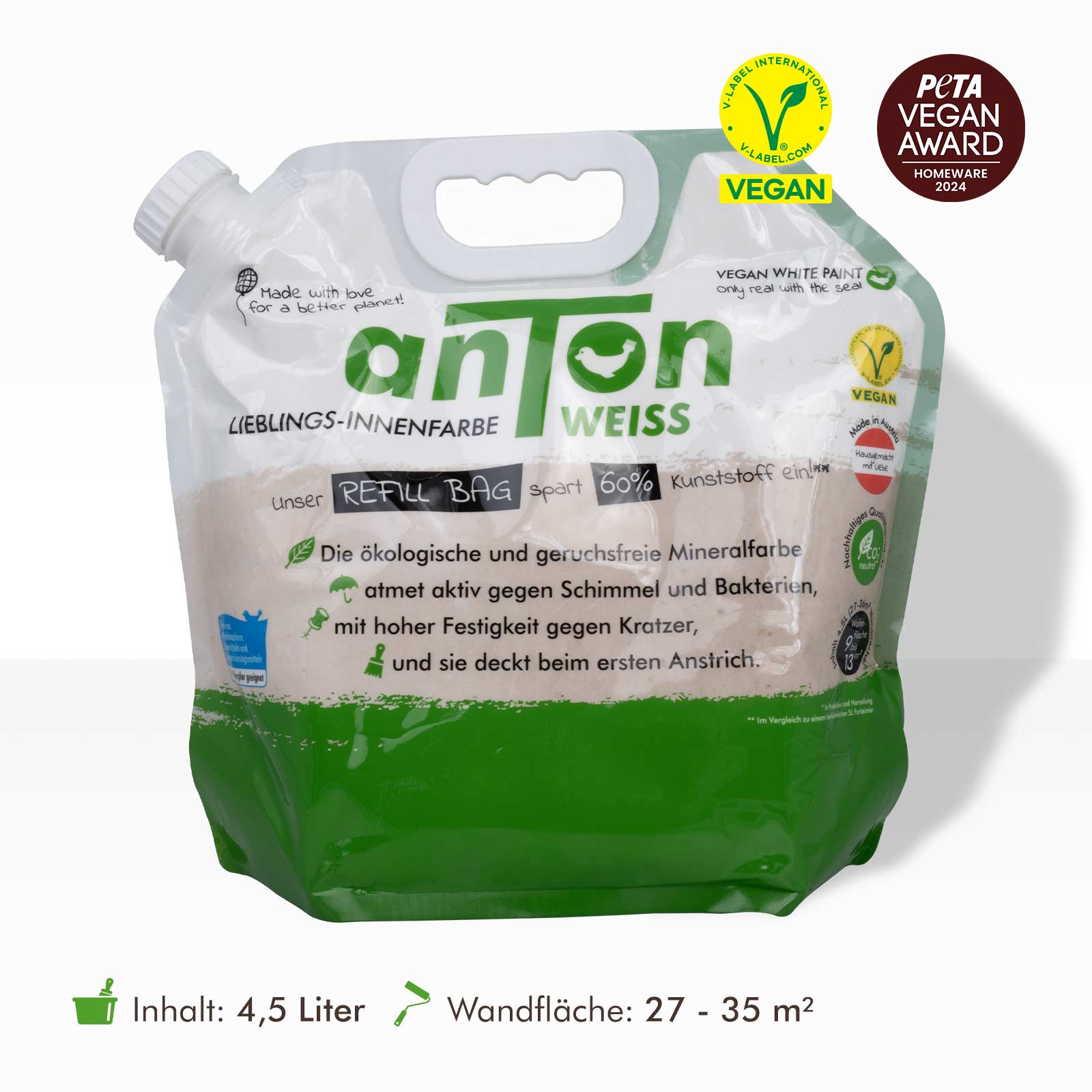 Vegane Wandfarbe im nachhaltigen Refill-Bag