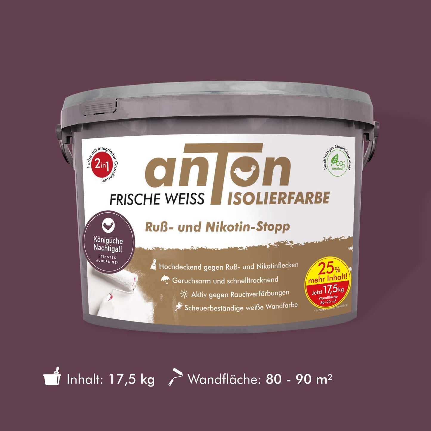 Ruß- und Nikotin Isolierfarbe - Anti-Nikotin-Farbe für Wände, Decken und Holz - Jetzt mit 25% mehr Inhalt