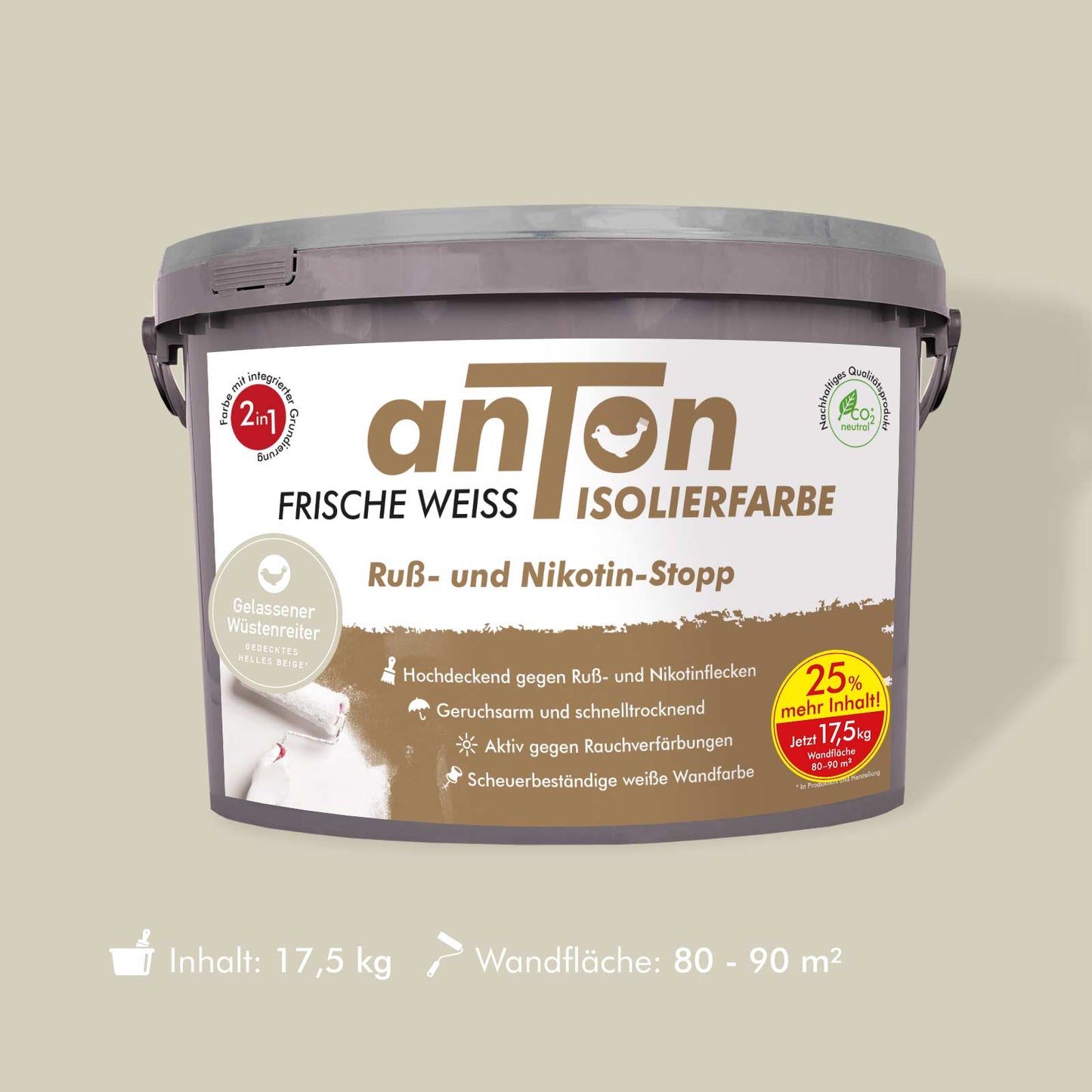 Ruß- und Nikotin Isolierfarbe - Anti-Nikotin-Farbe für Wände, Decken und Holz - Jetzt mit 25% mehr Inhalt