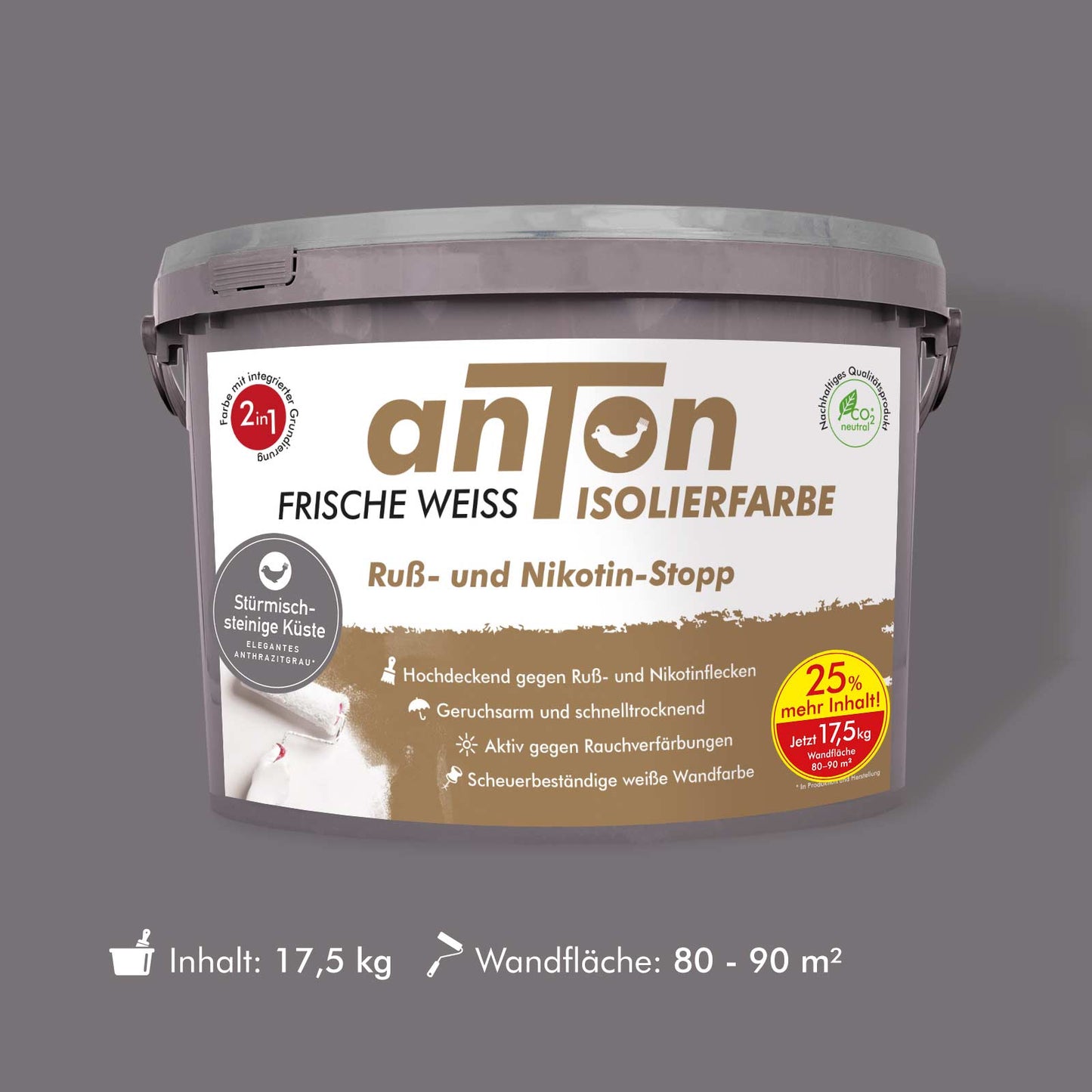 Ruß- und Nikotin Isolierfarbe - Anti-Nikotin-Farbe für Wände, Decken und Holz - Jetzt mit 25% mehr Inhalt