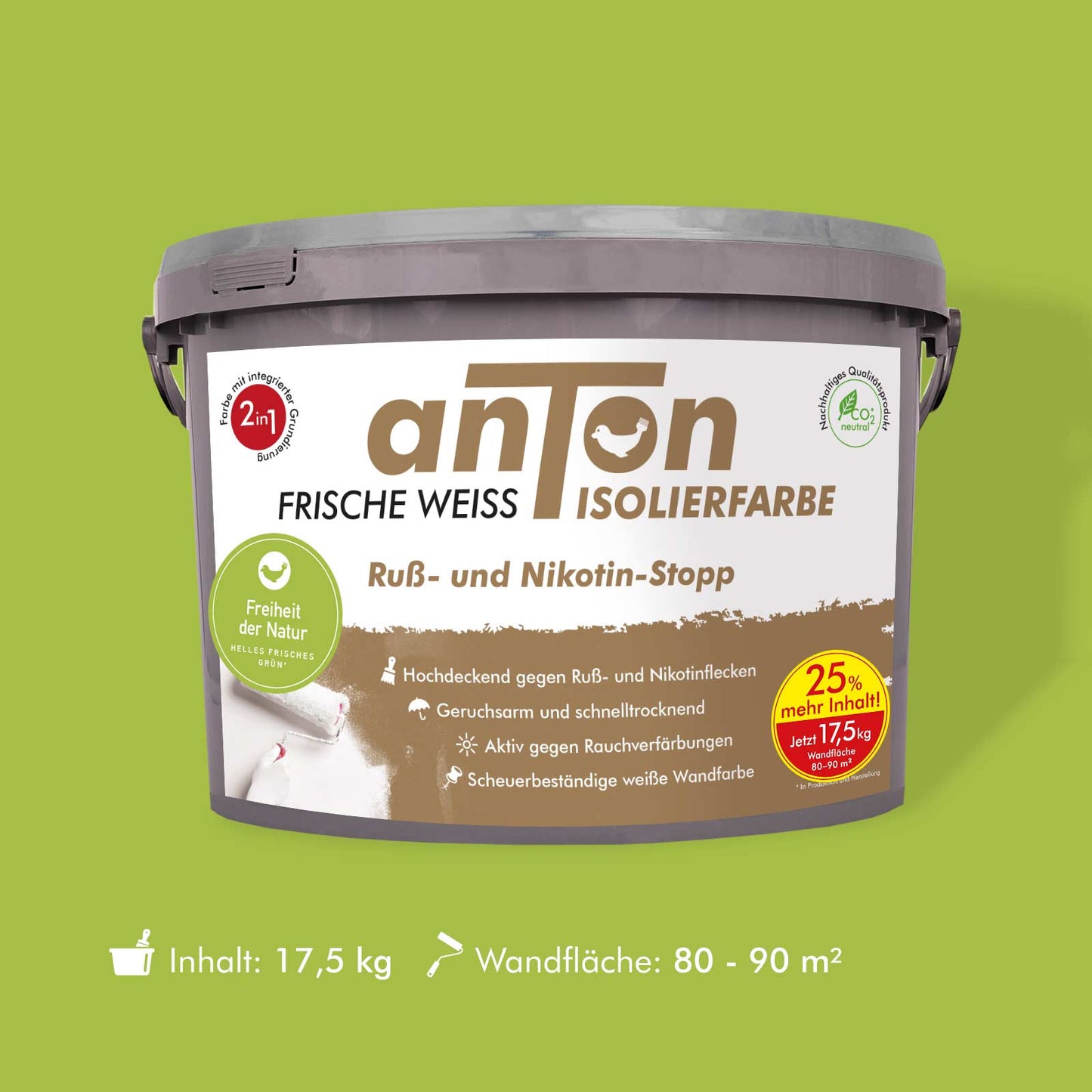 Ruß- und Nikotin Isolierfarbe - Anti-Nikotin-Farbe für Wände, Decken und Holz - Jetzt mit 25% mehr Inhalt