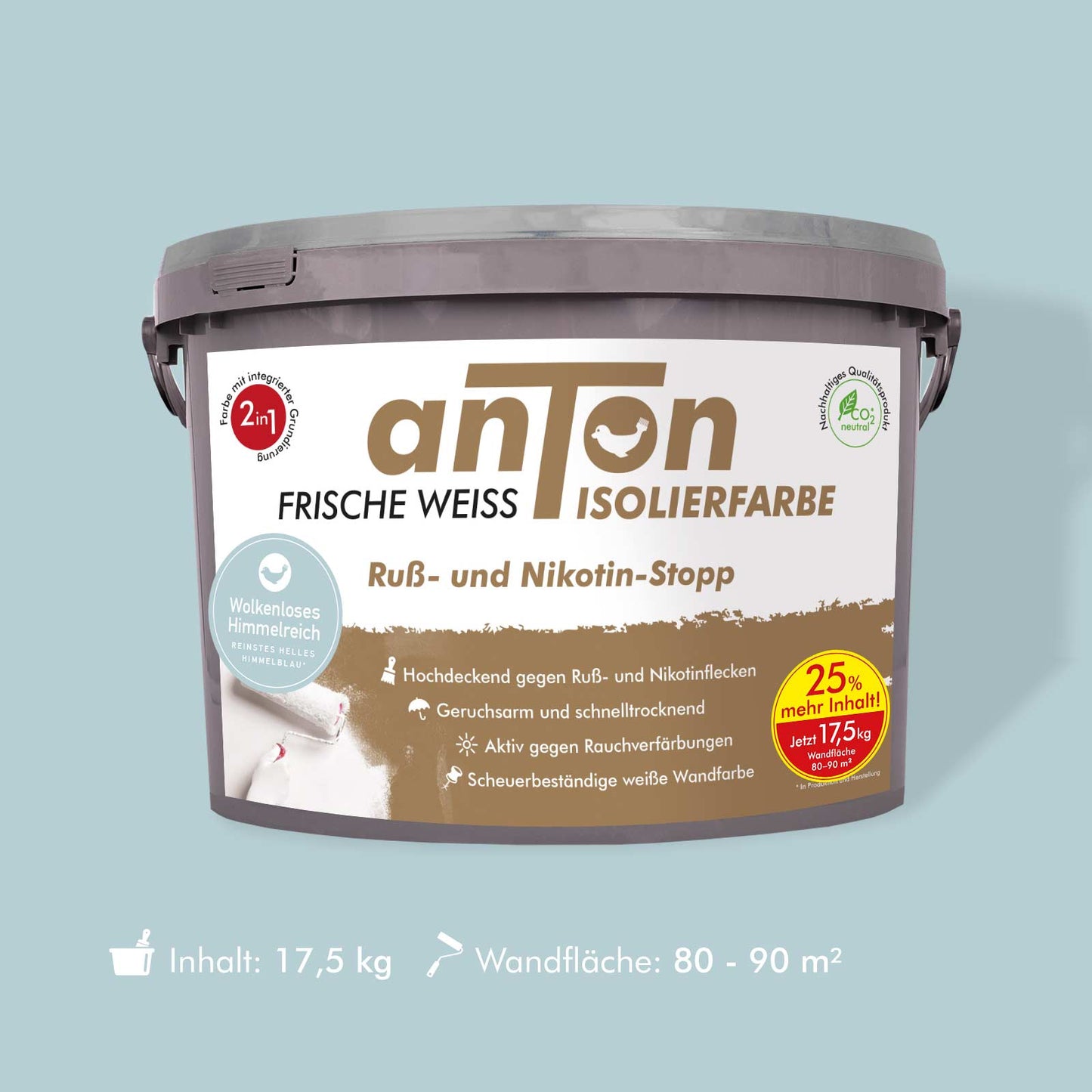 Ruß- und Nikotin Isolierfarbe - Anti-Nikotin-Farbe für Wände, Decken und Holz - Jetzt mit 25% mehr Inhalt