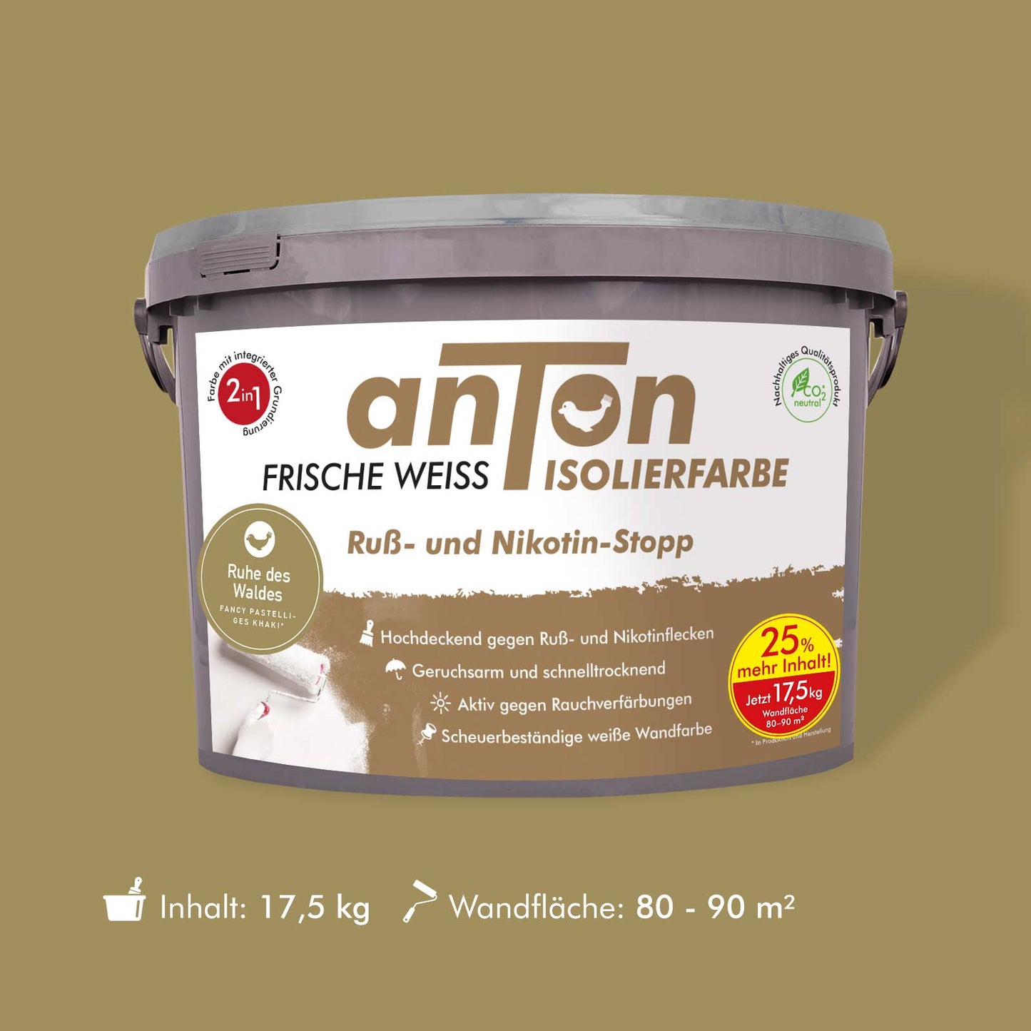 Ruß- und Nikotin Isolierfarbe - Anti-Nikotin-Farbe für Wände, Decken und Holz - Jetzt mit 25% mehr Inhalt