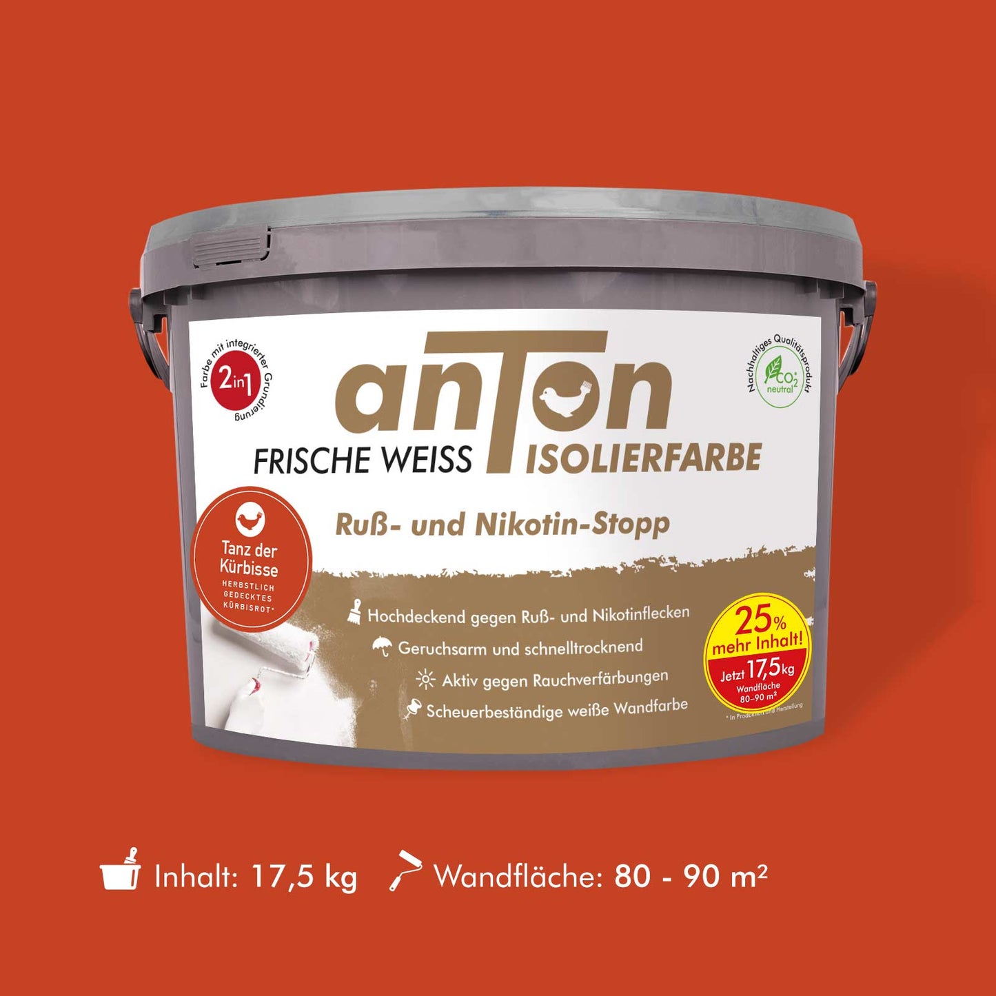 Ruß- und Nikotin Isolierfarbe - Anti-Nikotin-Farbe für Wände, Decken und Holz - Jetzt mit 25% mehr Inhalt