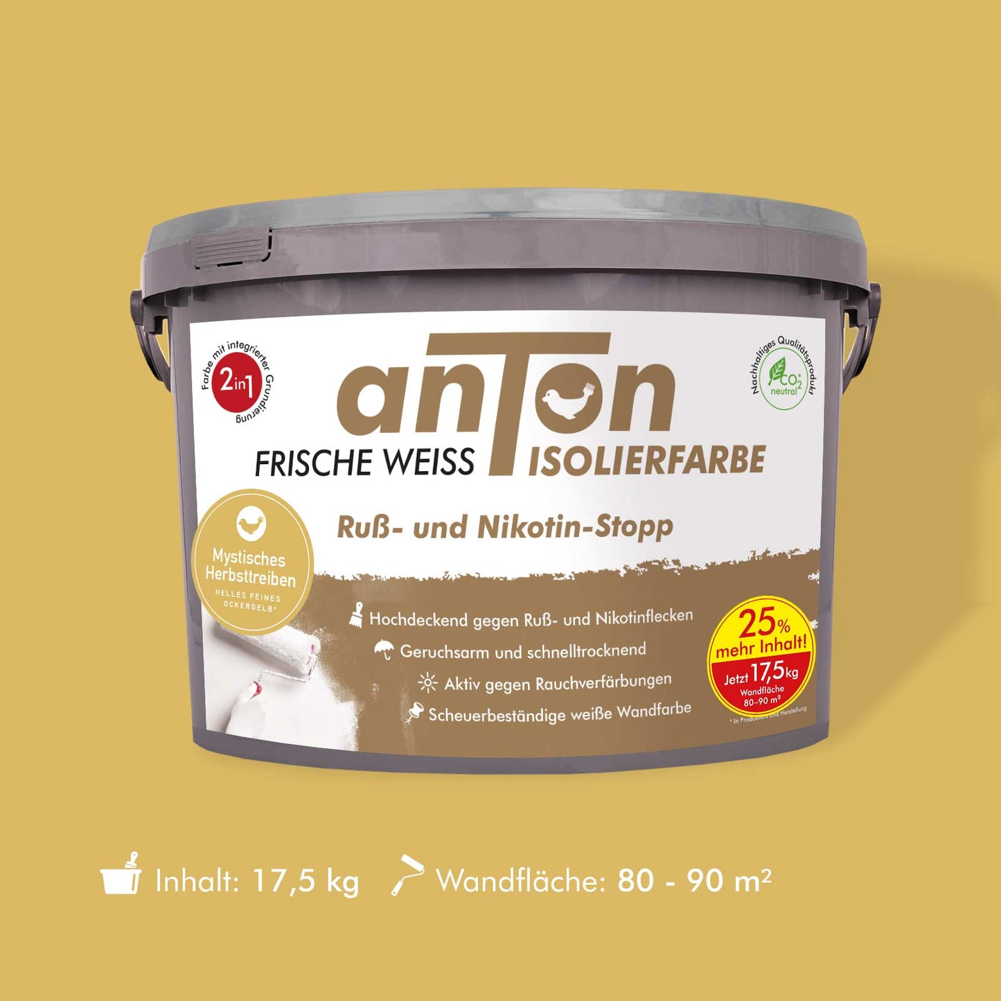 Ruß- und Nikotin Isolierfarbe - Anti-Nikotin-Farbe für Wände, Decken und Holz - Jetzt mit 25% mehr Inhalt