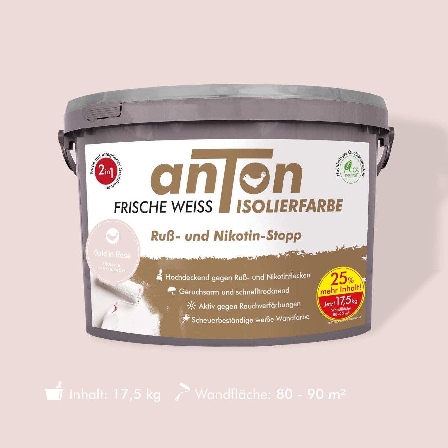 Ruß- und Nikotin Isolierfarbe - Anti-Nikotin-Farbe für Wände, Decken und Holz - Jetzt mit 25% mehr Inhalt