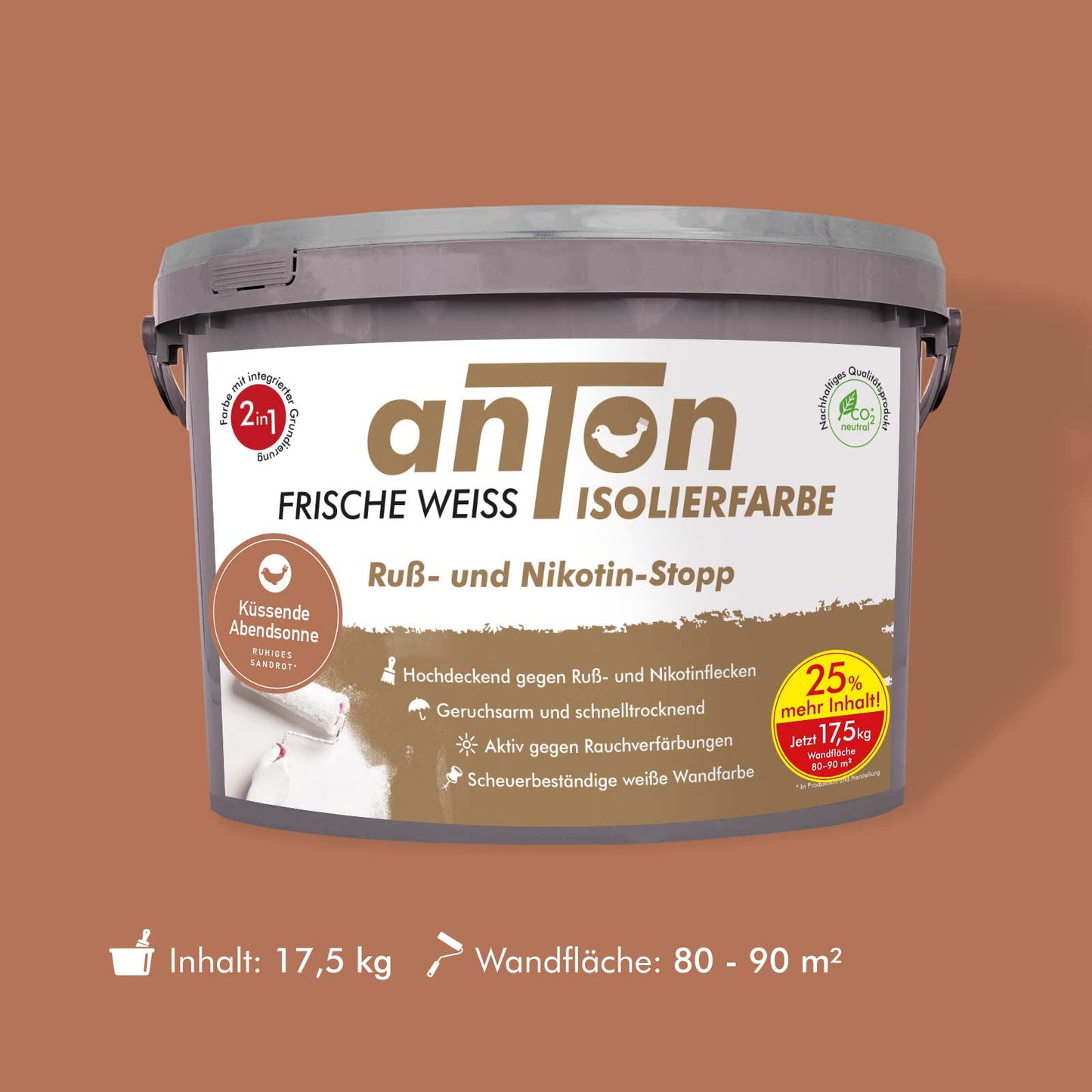 Ruß- und Nikotin Isolierfarbe - Anti-Nikotin-Farbe für Wände, Decken und Holz - Jetzt mit 25% mehr Inhalt