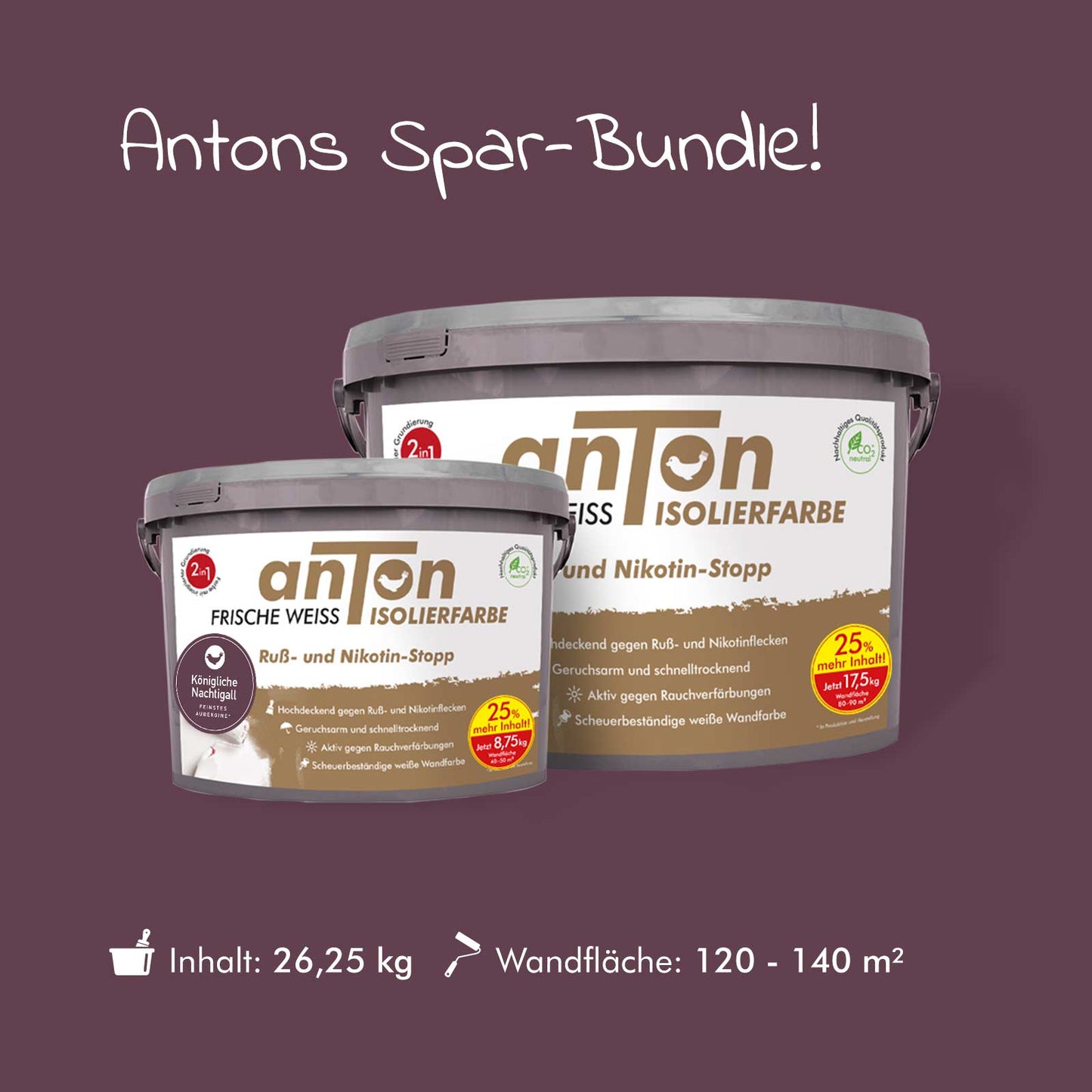 anTon Ruß- und Nikotin Isolierfarbe "Direkt auf Ruß- und Nikotin" - Anti-Nikotin-Farbe für Wände, Decken und Holz - Jetzt mit 25% mehr Inhalt