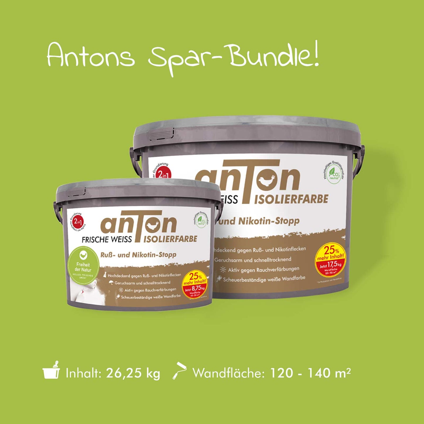 anTon Ruß- und Nikotin Isolierfarbe "Direkt auf Ruß- und Nikotin" - Anti-Nikotin-Farbe für Wände, Decken und Holz - Jetzt mit 25% mehr Inhalt
