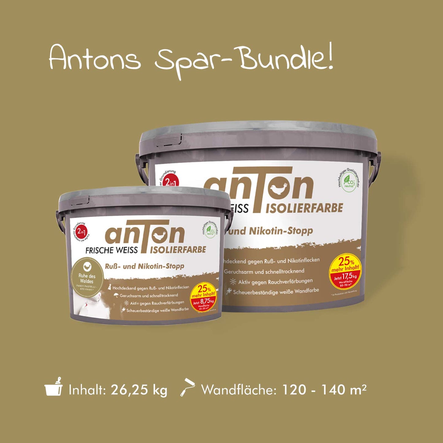 anTon Ruß- und Nikotin Isolierfarbe "Direkt auf Ruß- und Nikotin" - Anti-Nikotin-Farbe für Wände, Decken und Holz - Jetzt mit 25% mehr Inhalt