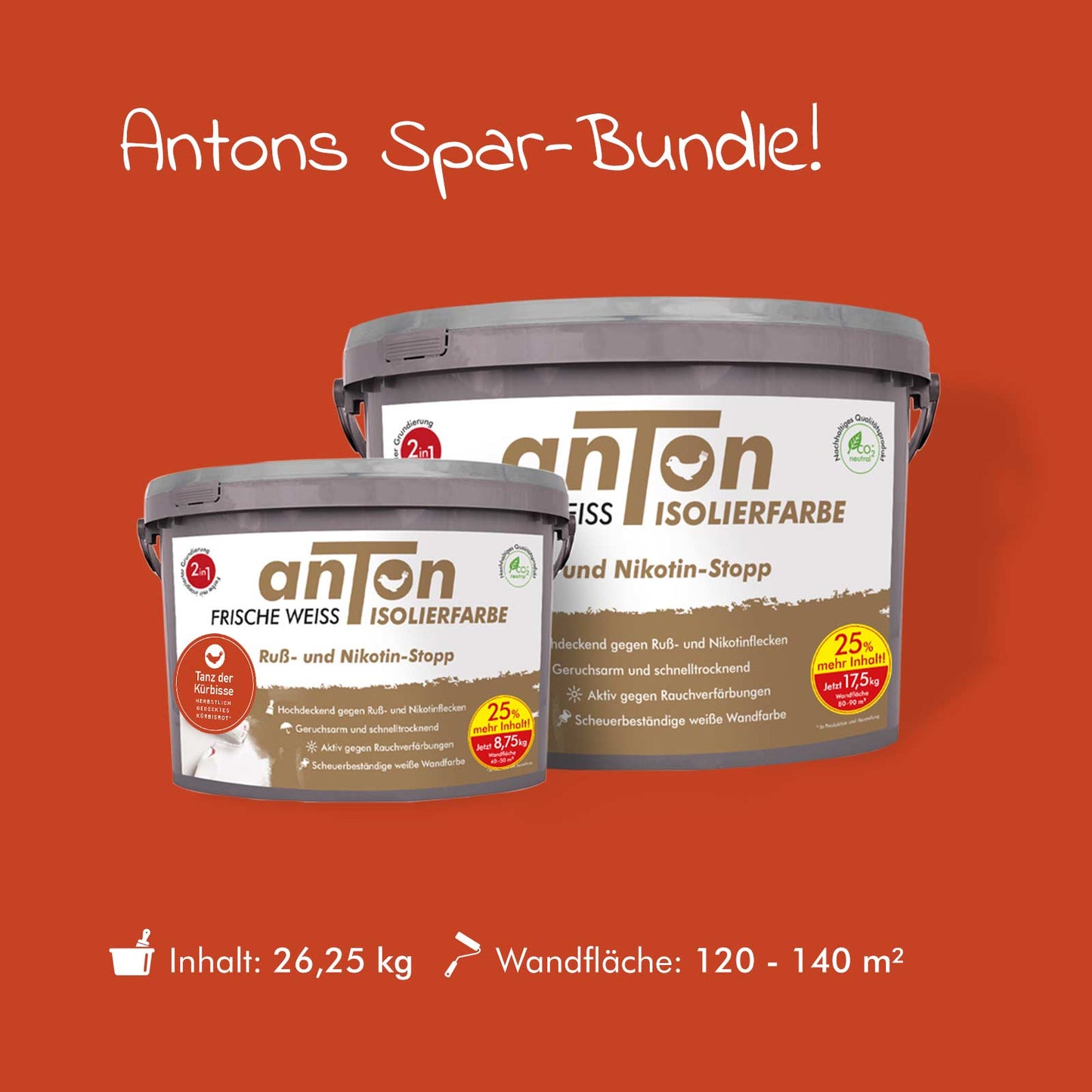 anTon Ruß- und Nikotin Isolierfarbe "Direkt auf Ruß- und Nikotin" - Anti-Nikotin-Farbe für Wände, Decken und Holz - Jetzt mit 25% mehr Inhalt