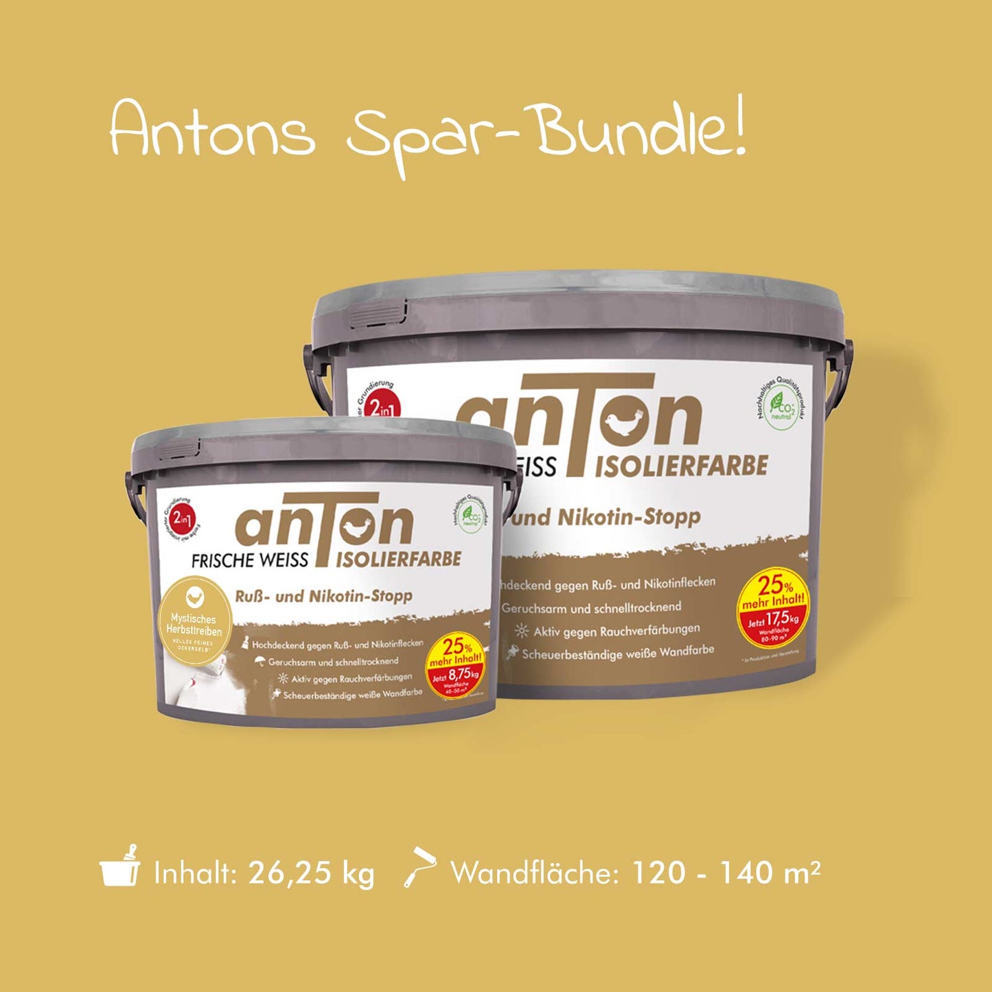 Ruß- und Nikotin Isolierfarbe - Anti-Nikotin-Farbe für Wände, Decken und Holz - Jetzt mit 25% mehr Inhalt