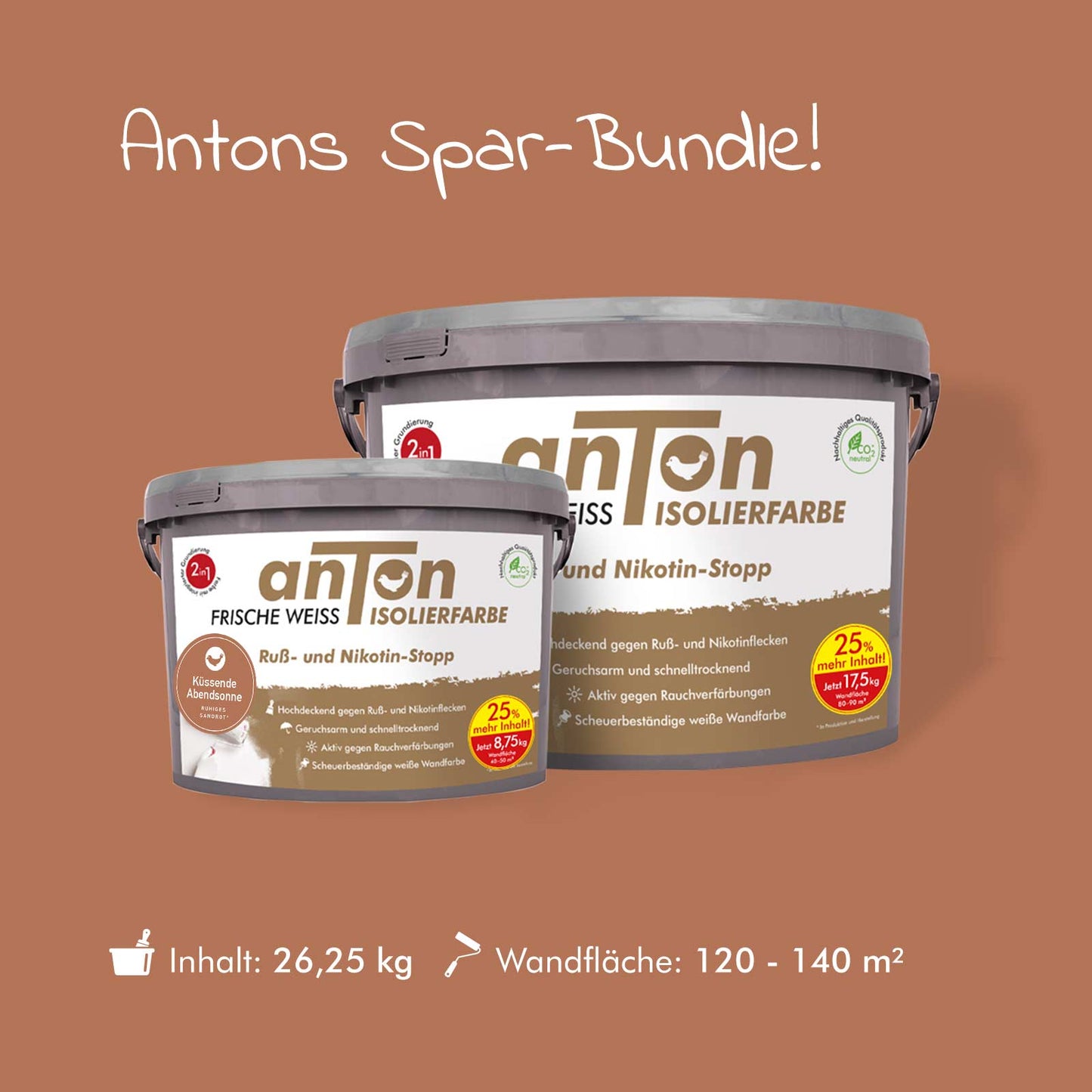 anTon Ruß- und Nikotin Isolierfarbe "Direkt auf Ruß- und Nikotin" - Anti-Nikotin-Farbe für Wände, Decken und Holz - Jetzt mit 25% mehr Inhalt