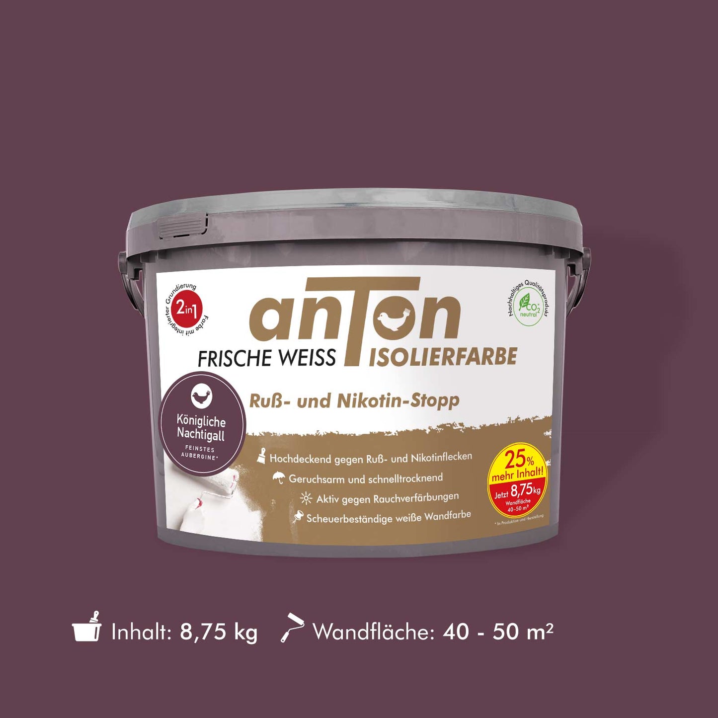 Ruß- und Nikotin Isolierfarbe - Anti-Nikotin-Farbe für Wände, Decken und Holz - Jetzt mit 25% mehr Inhalt