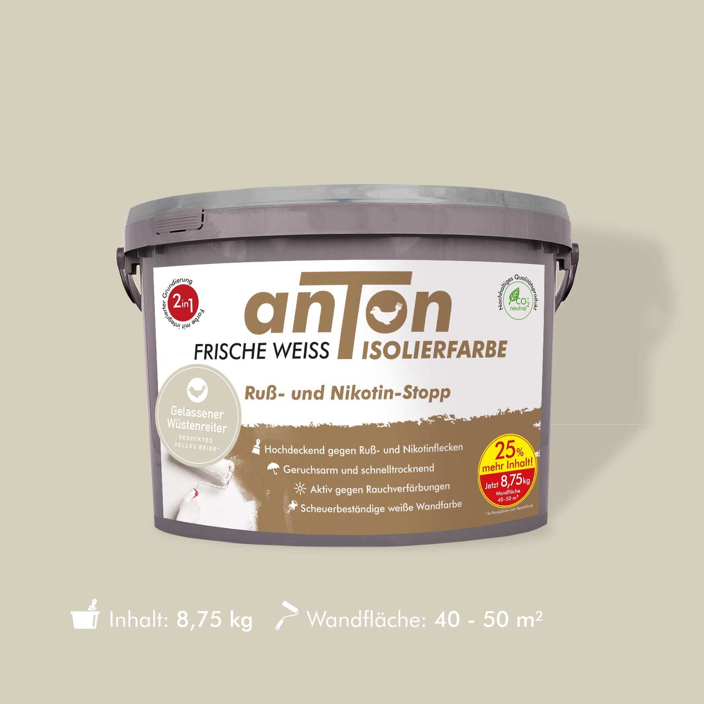Ruß- und Nikotin Isolierfarbe - Anti-Nikotin-Farbe für Wände, Decken und Holz - Jetzt mit 25% mehr Inhalt