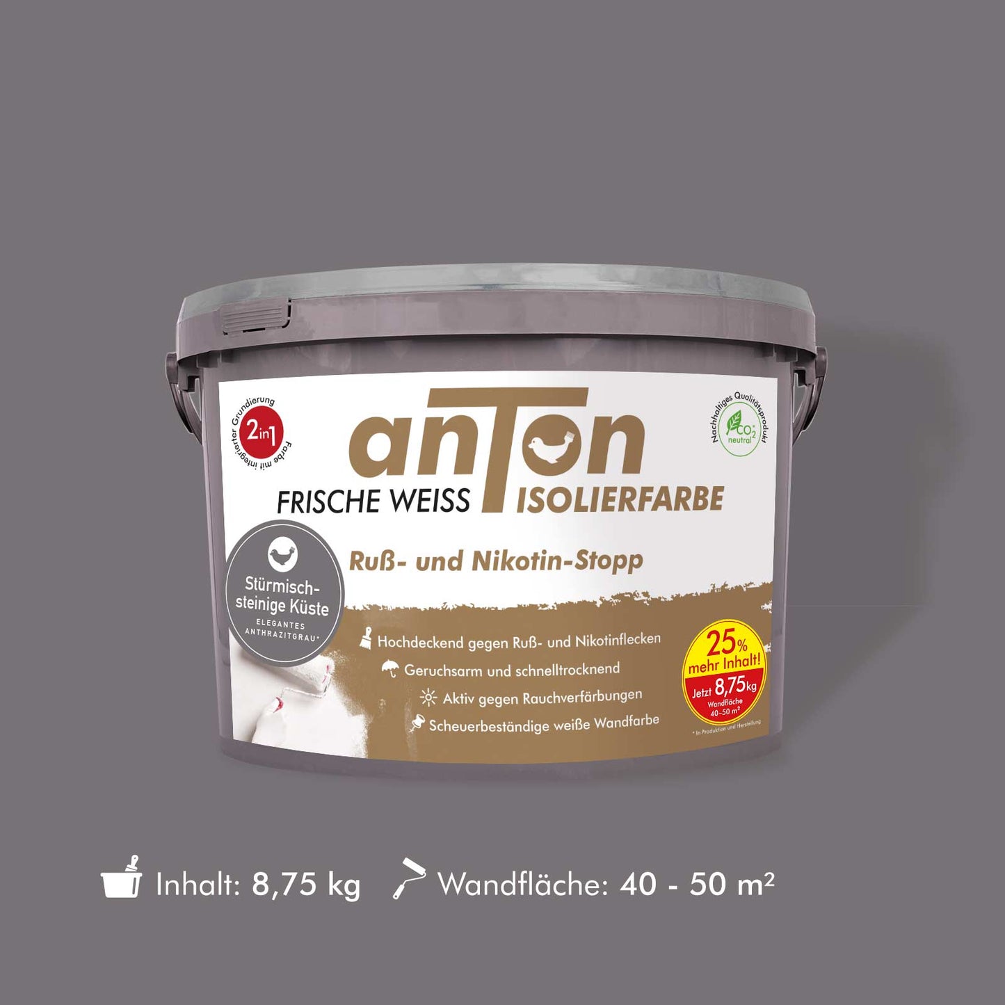 Ruß- und Nikotin Isolierfarbe - Anti-Nikotin-Farbe für Wände, Decken und Holz - Jetzt mit 25% mehr Inhalt