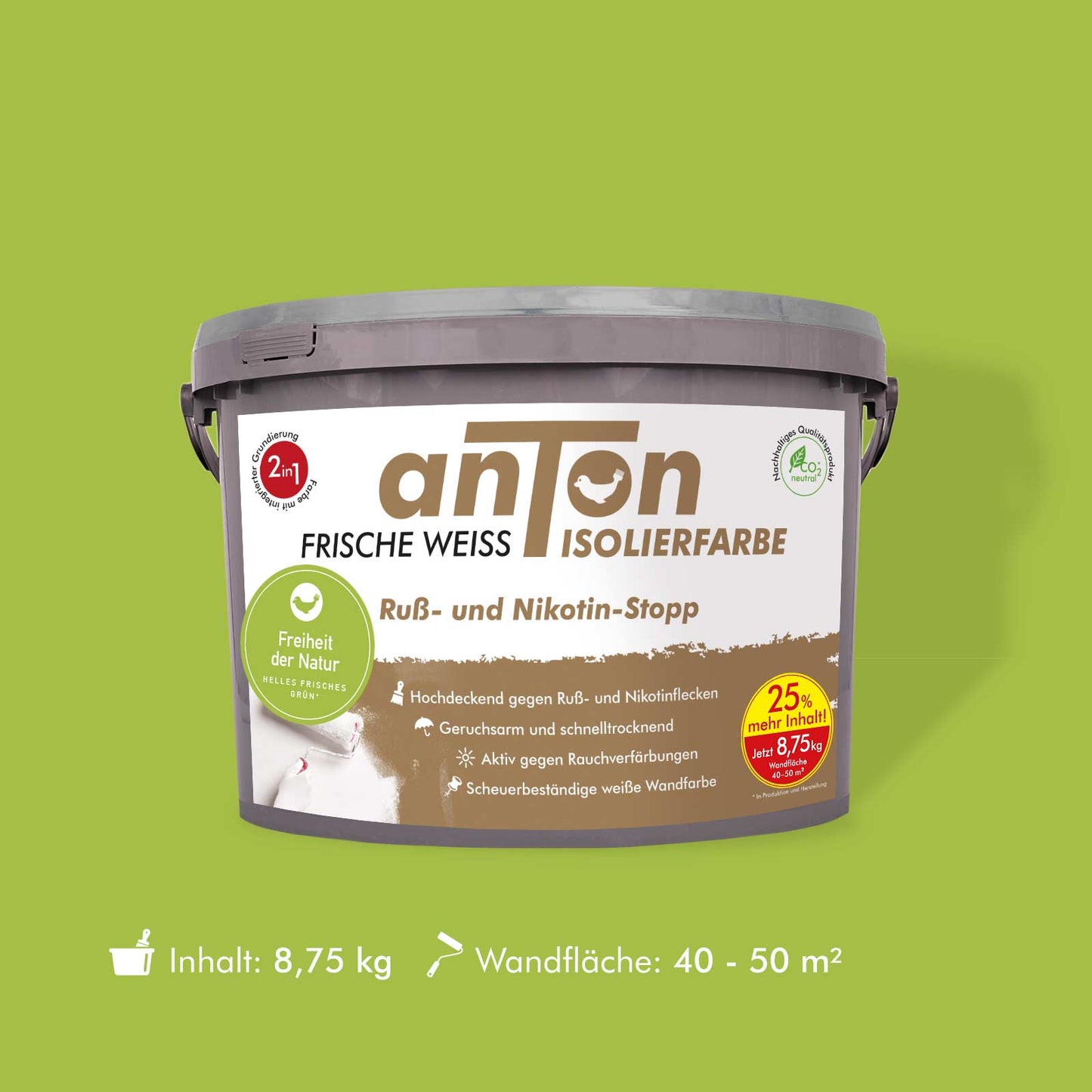Ruß- und Nikotin Isolierfarbe - Anti-Nikotin-Farbe für Wände, Decken und Holz - Jetzt mit 25% mehr Inhalt