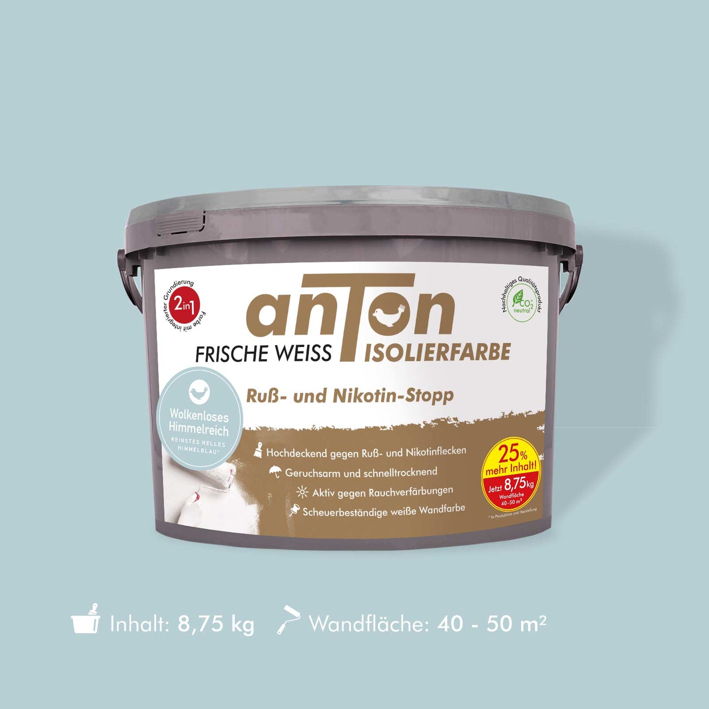 anTon Ruß- und Nikotin Isolierfarbe "Direkt auf Ruß- und Nikotin" - Anti-Nikotin-Farbe für Wände, Decken und Holz - Jetzt mit 25% mehr Inhalt