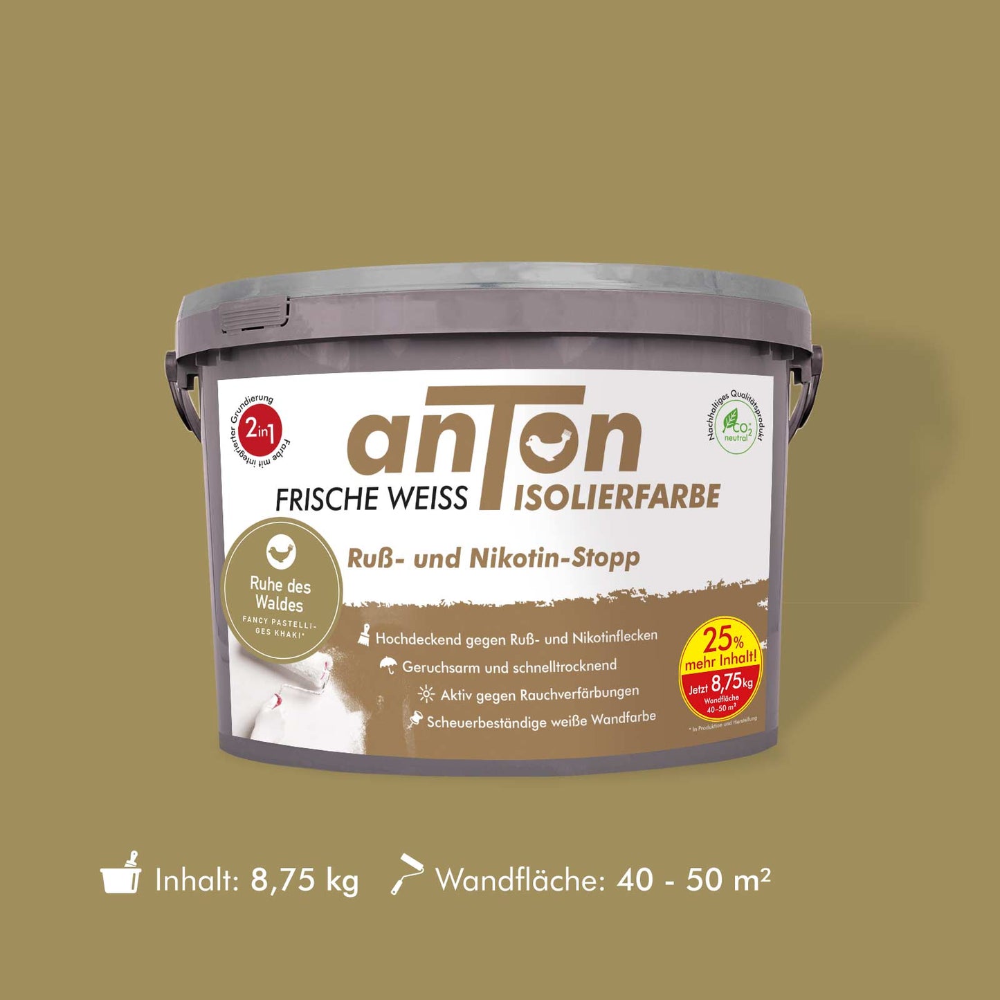 Ruß- und Nikotin Isolierfarbe - Anti-Nikotin-Farbe für Wände, Decken und Holz - Jetzt mit 25% mehr Inhalt