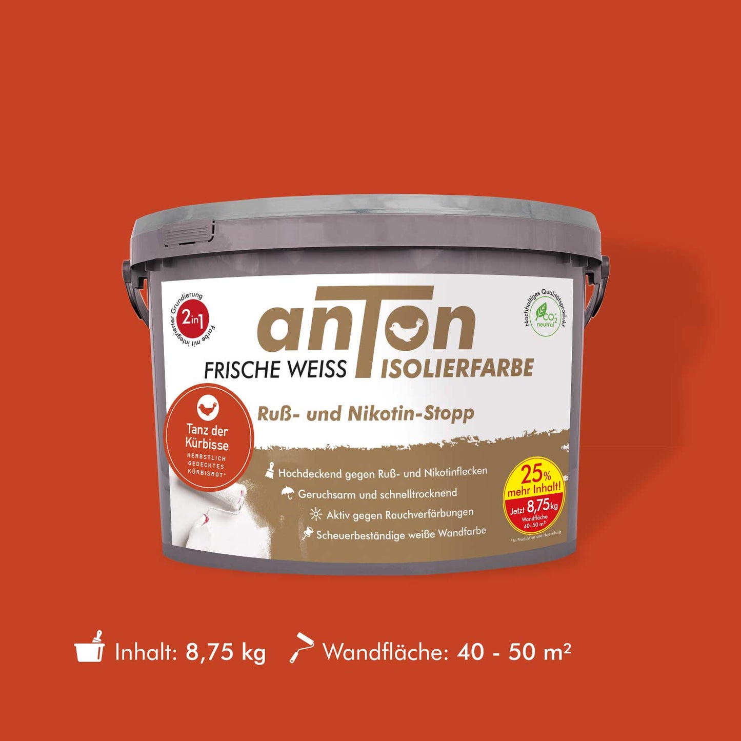 Ruß- und Nikotin Isolierfarbe - Anti-Nikotin-Farbe für Wände, Decken und Holz - Jetzt mit 25% mehr Inhalt