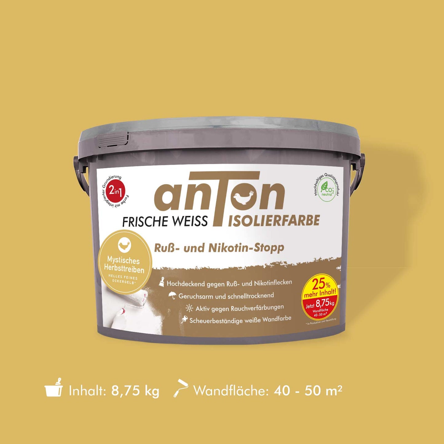 Ruß- und Nikotin Isolierfarbe - Anti-Nikotin-Farbe für Wände, Decken und Holz - Jetzt mit 25% mehr Inhalt