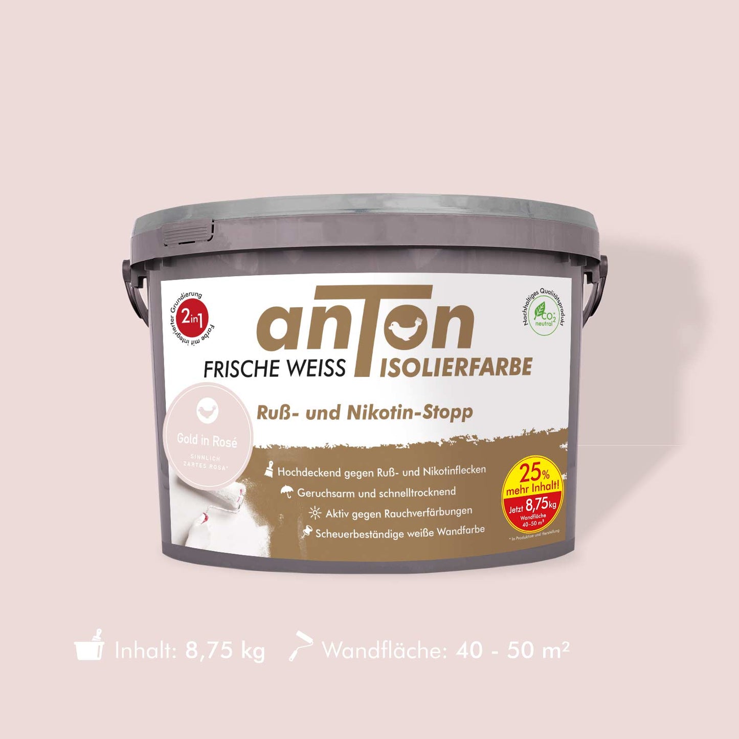 Ruß- und Nikotin Isolierfarbe - Anti-Nikotin-Farbe für Wände, Decken und Holz - Jetzt mit 25% mehr Inhalt
