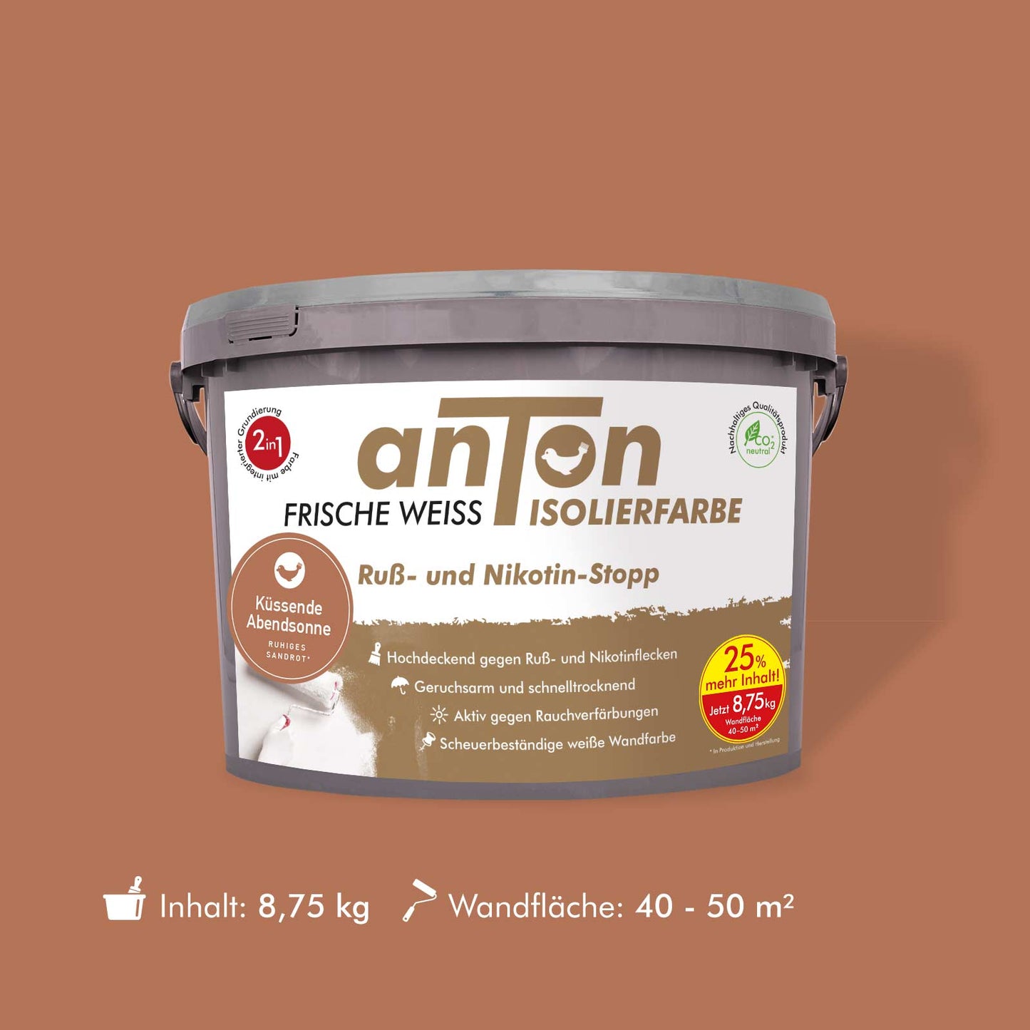 Ruß- und Nikotin Isolierfarbe - Anti-Nikotin-Farbe für Wände, Decken und Holz - Jetzt mit 25% mehr Inhalt