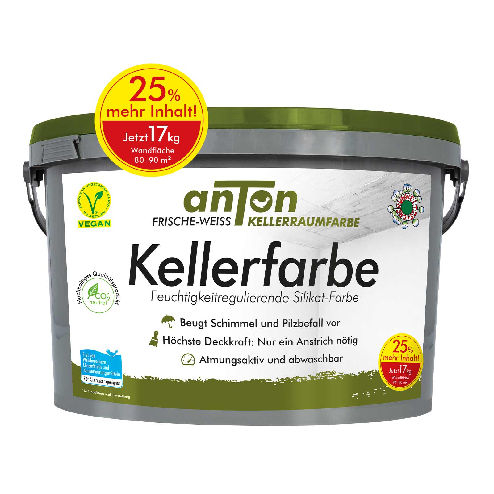 anTon Kellerfarbe für Keller, Garagen und Feuchträume - Jetzt mit 25% mehr Inhalt!