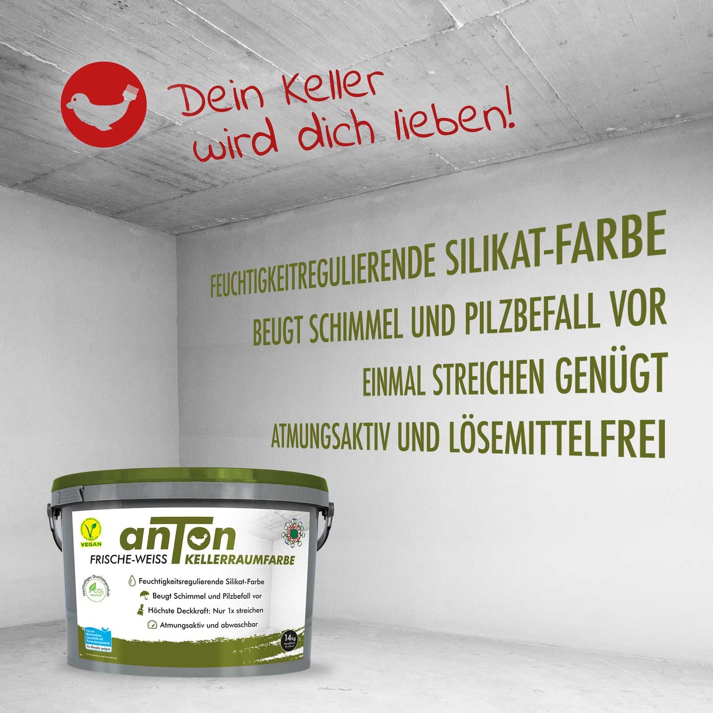 anTon Kellerraumfarbe für Keller, Garagen und Feuchträume - Jetzt mit 25% mehr Inhalt!