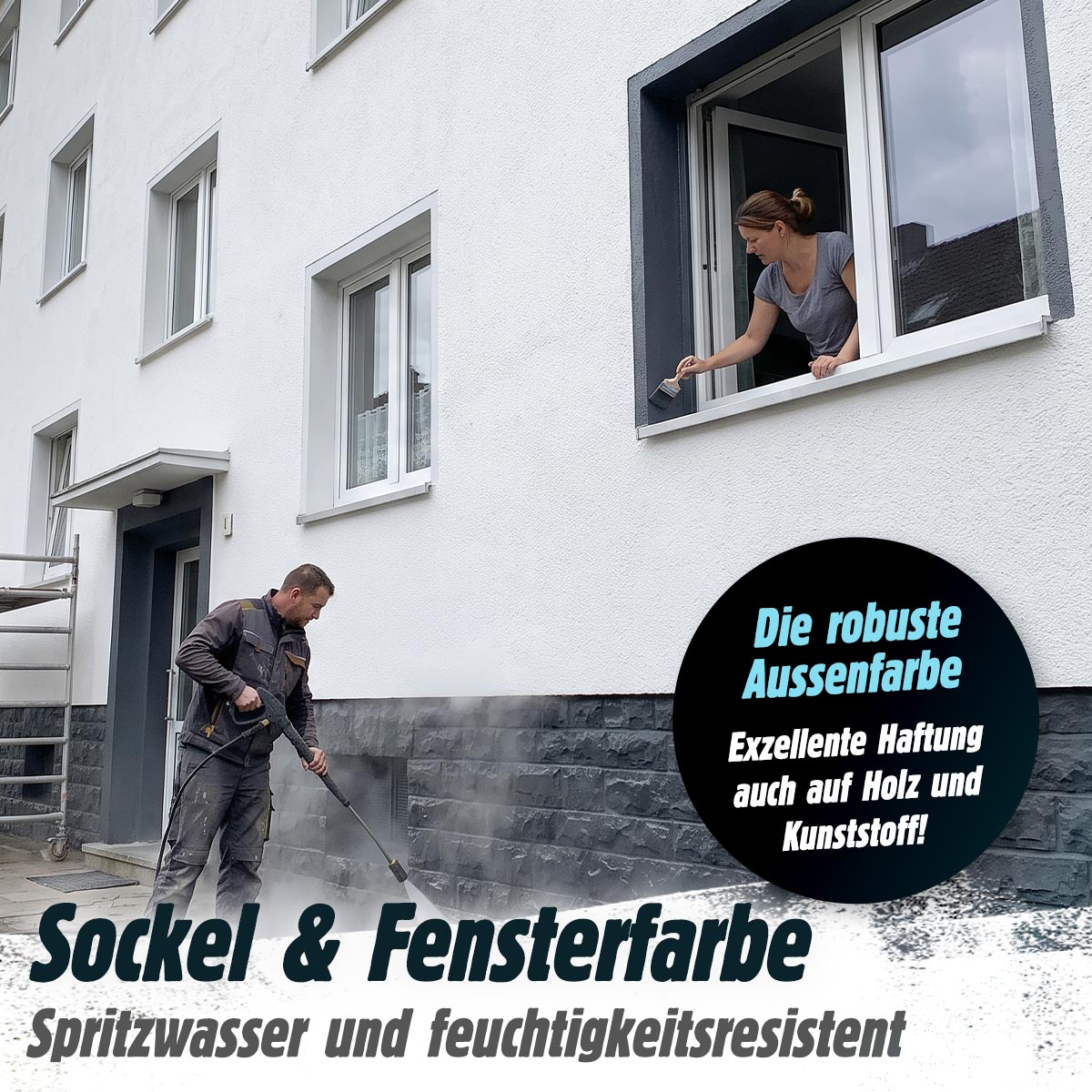 Sockel & Fensterfarbe - Schutzanstrich für strapazierte Fassadenbereiche