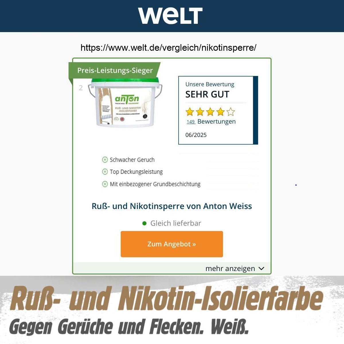 Ruß- und Nikotin Isolierfarbe