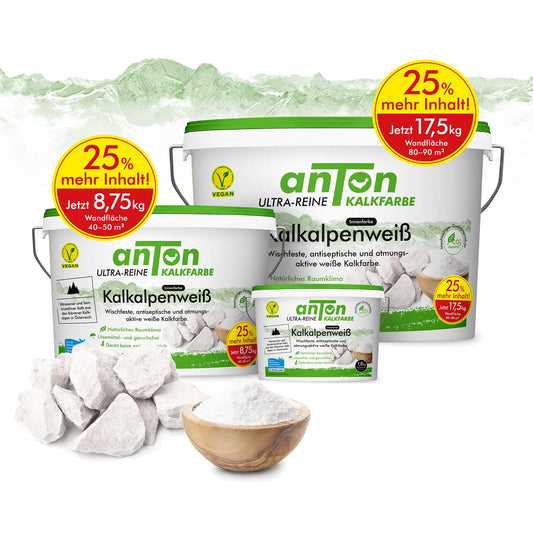 anTon Kalkfarbe aus feinstem Kalk - Jetzt mit 25% mehr Inhalt