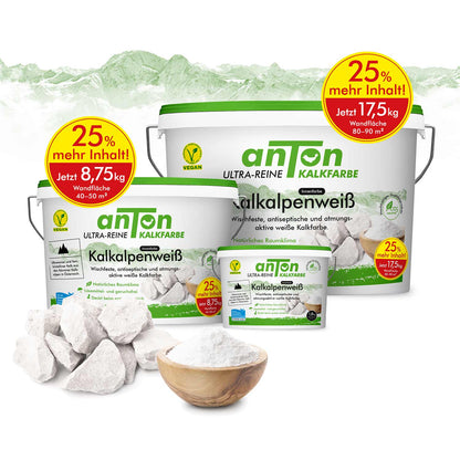 anTon Kalkfarbe aus feinstem Kalk - Jetzt mit 25% mehr Inhalt