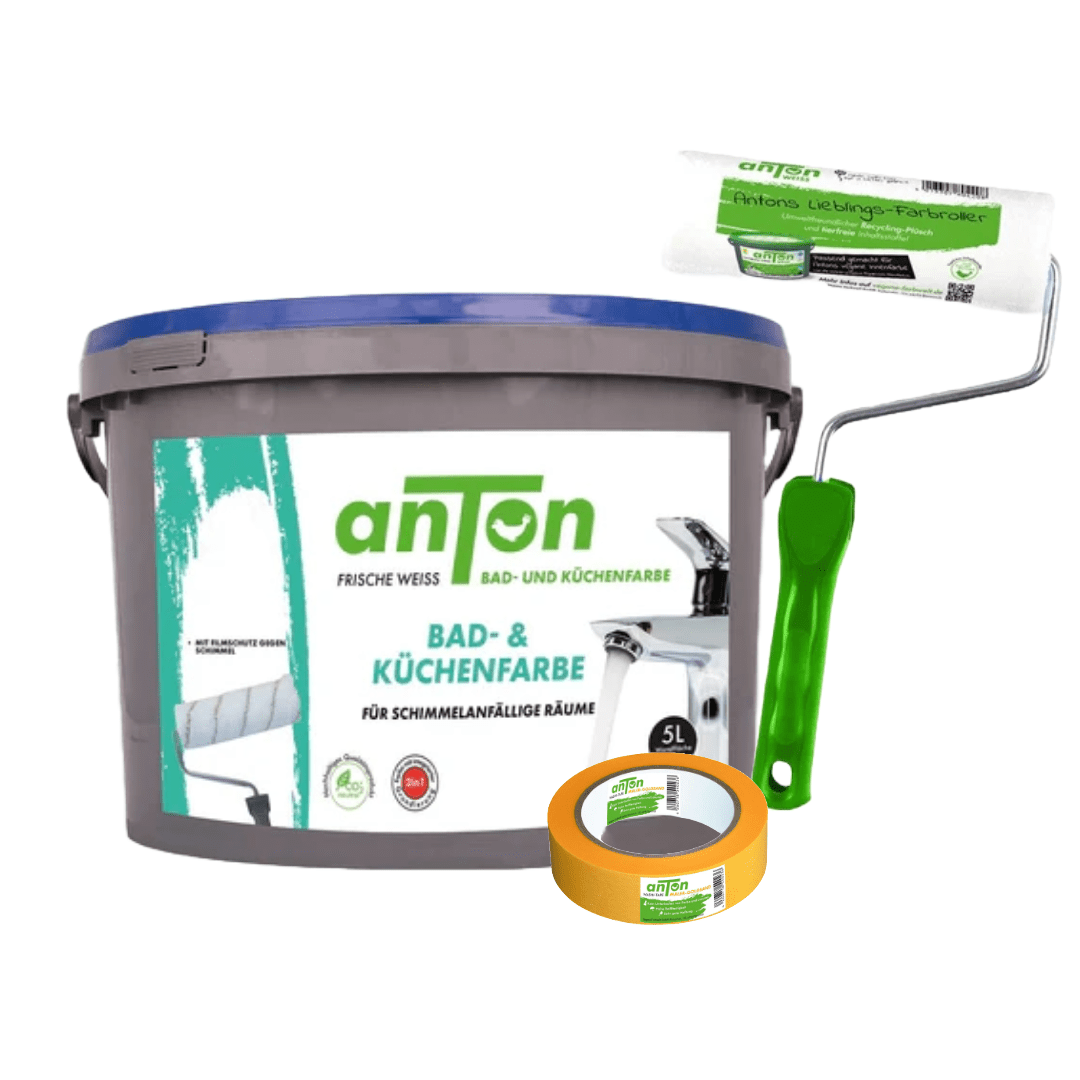 Schimmel Sofort-Stop Set: Anti-Schimmel Farbe + Farbroller + Washi-Tape