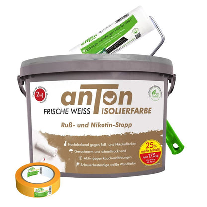 Ruß-und Nikotin Isolierfarbe Bundle - inkl. 18cm Malerroller und Washi Tape