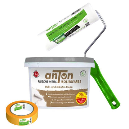 Ruß-und Nikotin Isolierfarbe Bundle - inkl. 18cm Malerroller und Washi Tape