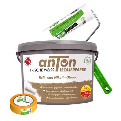 Ruß-und Nikotin Isolierfarbe Bundle - inkl. 18cm Malerroller und Washi Tape