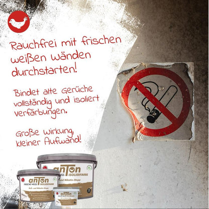 Ruß- und Nikotin Isolierfarbe - Anti-Nikotin-Farbe für Wände, Decken und Holz - Jetzt mit 25% mehr Inhalt