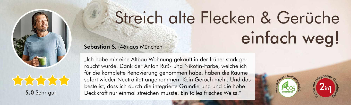 Ruß-und Nikotin Isolierfarbe Bundle - inkl. 18cm Malerroller und Washi Tape