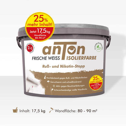 Ruß- und Nikotin Isolierfarbe - Anti-Nikotin-Farbe für Wände, Decken und Holz - Jetzt mit 25% mehr Inhalt