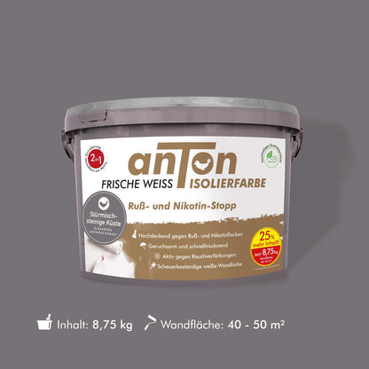 Ruß- und Nikotin Isolierfarbe - Anti-Nikotin-Farbe für Wände, Decken und Holz - Jetzt mit 25% mehr Inhalt
