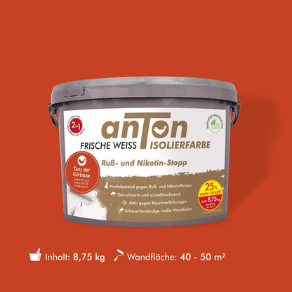 Ruß- und Nikotin Isolierfarbe - Anti-Nikotin-Farbe für Wände, Decken und Holz - Jetzt mit 25% mehr Inhalt
