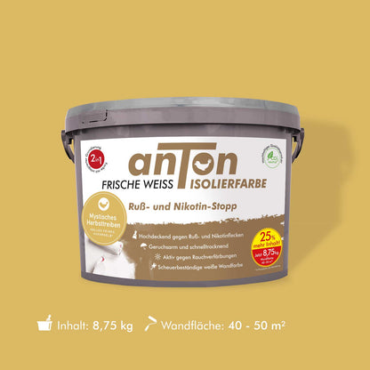Ruß- und Nikotin Isolierfarbe - Anti-Nikotin-Farbe für Wände, Decken und Holz - Jetzt mit 25% mehr Inhalt