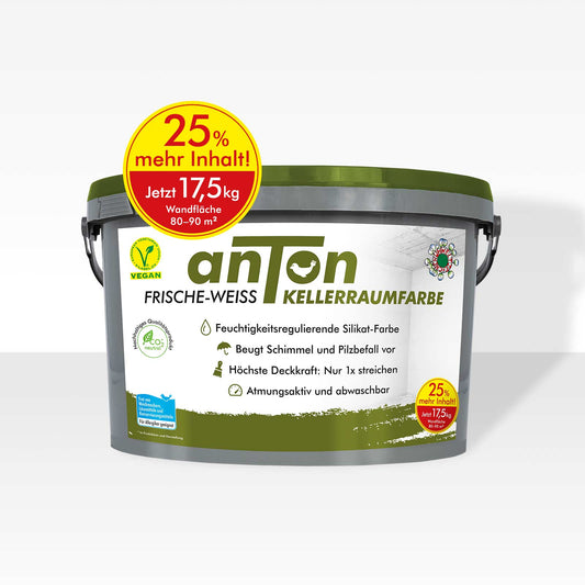 anTon Kellerraumfarbe für Keller, Garagen und Feuchträume - Jetzt mit 25% mehr Inhalt!