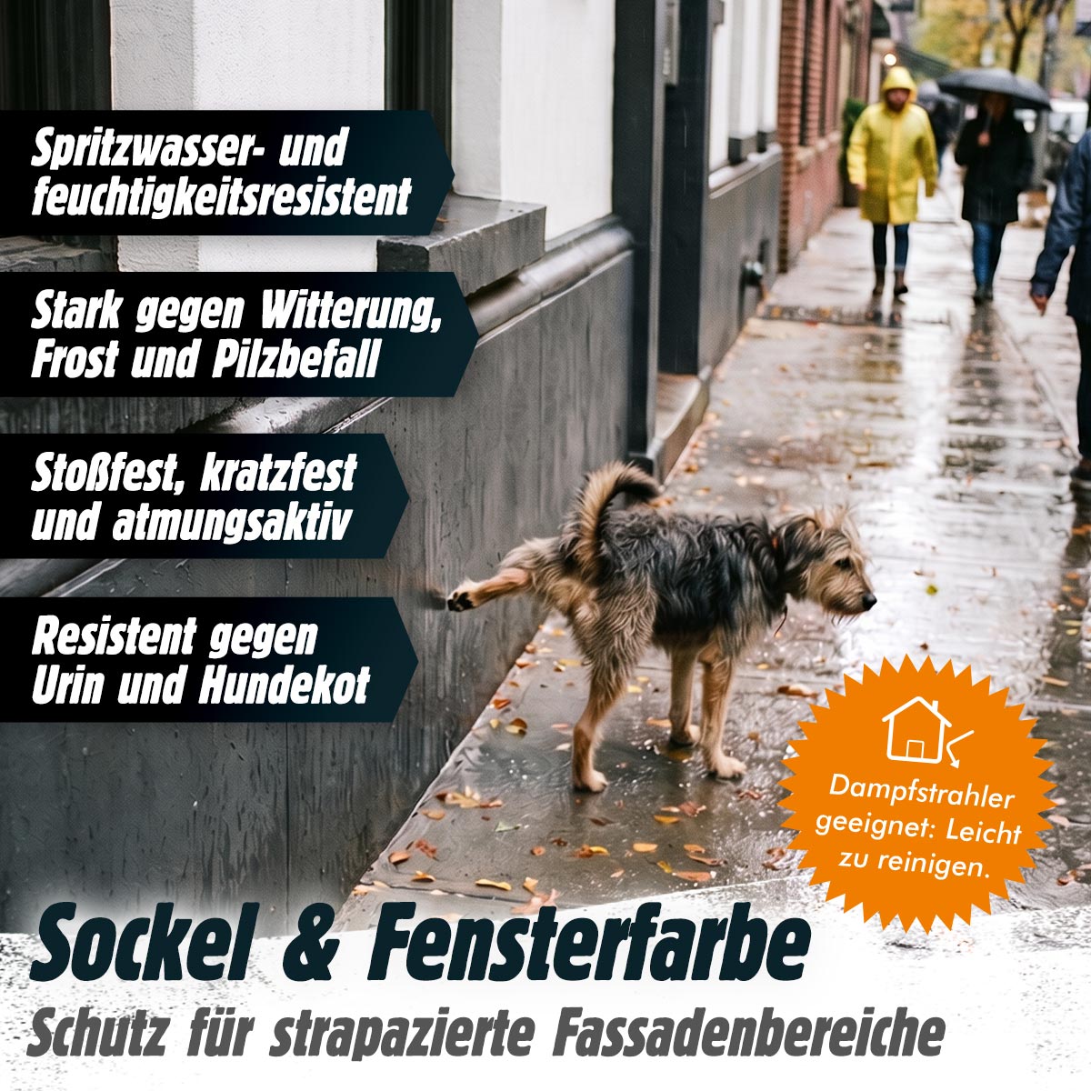 Sockel & Fensterfarbe - Schutzanstrich für strapazierte Fassadenbereiche